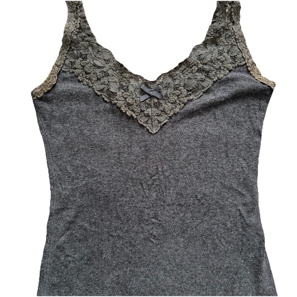 Abercrombie & Fitch Y2K Ribbed Lace Trim Bow Cami Tank Top Small Coquette Gray - Picture 6 of 7